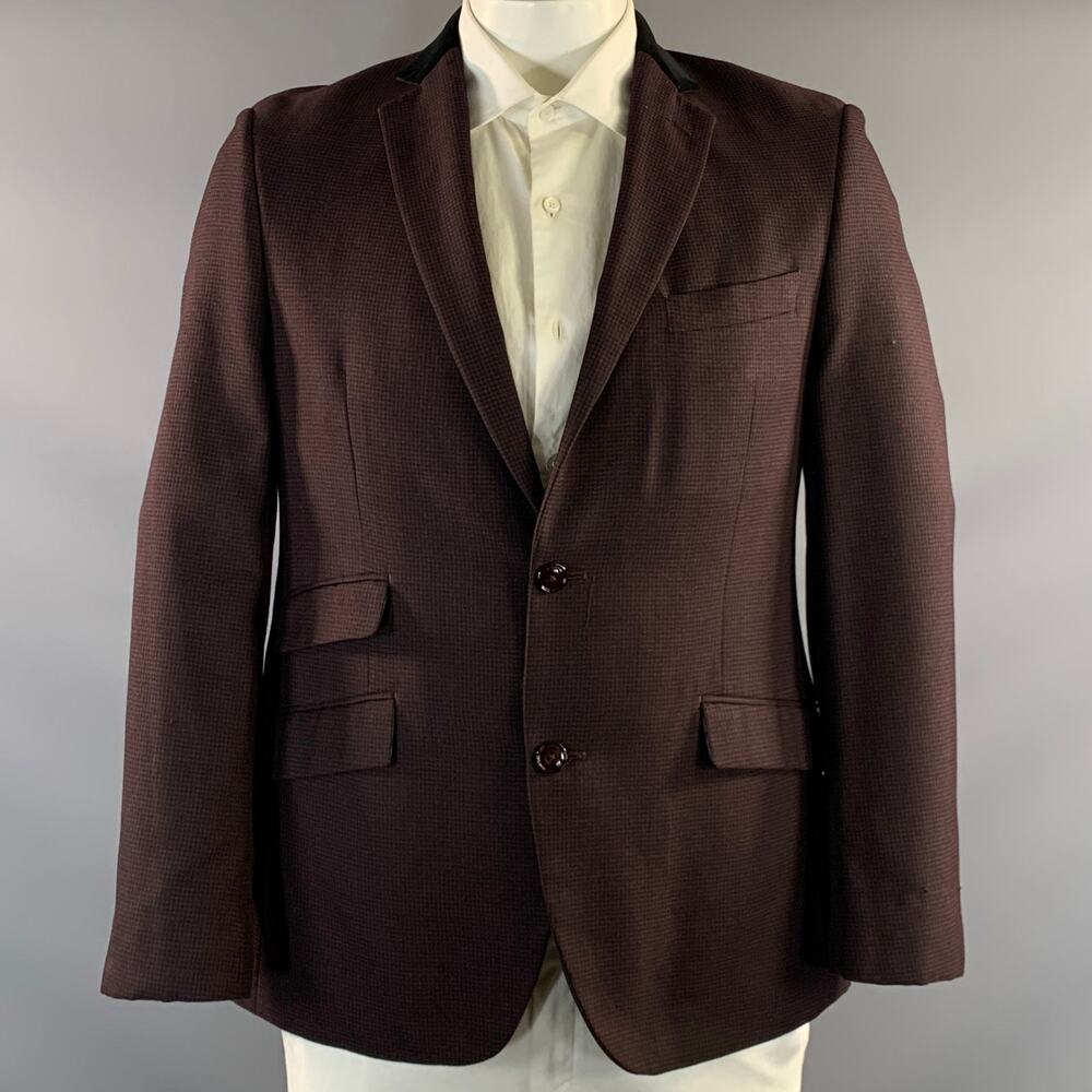 TALLIA Chest Size 40 Purple Black Houndstooth Rayon & Polyester Sport Coat